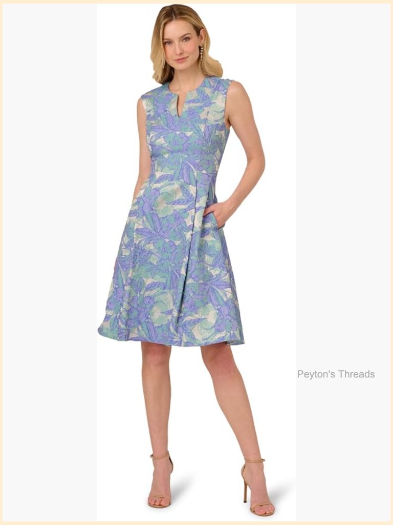 Notch Jacquard Midi Dress With Princess Seams